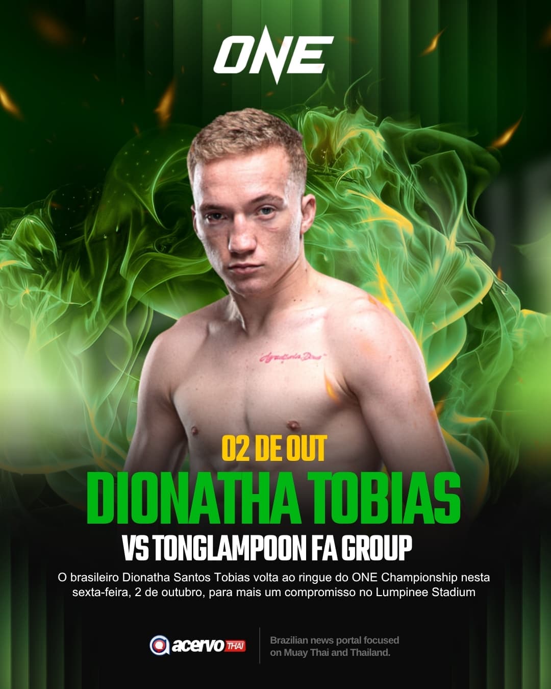 Dionatha Tobias to Co-Headline ONE Friday Fights 173 Against Tonglampoon FA Group
